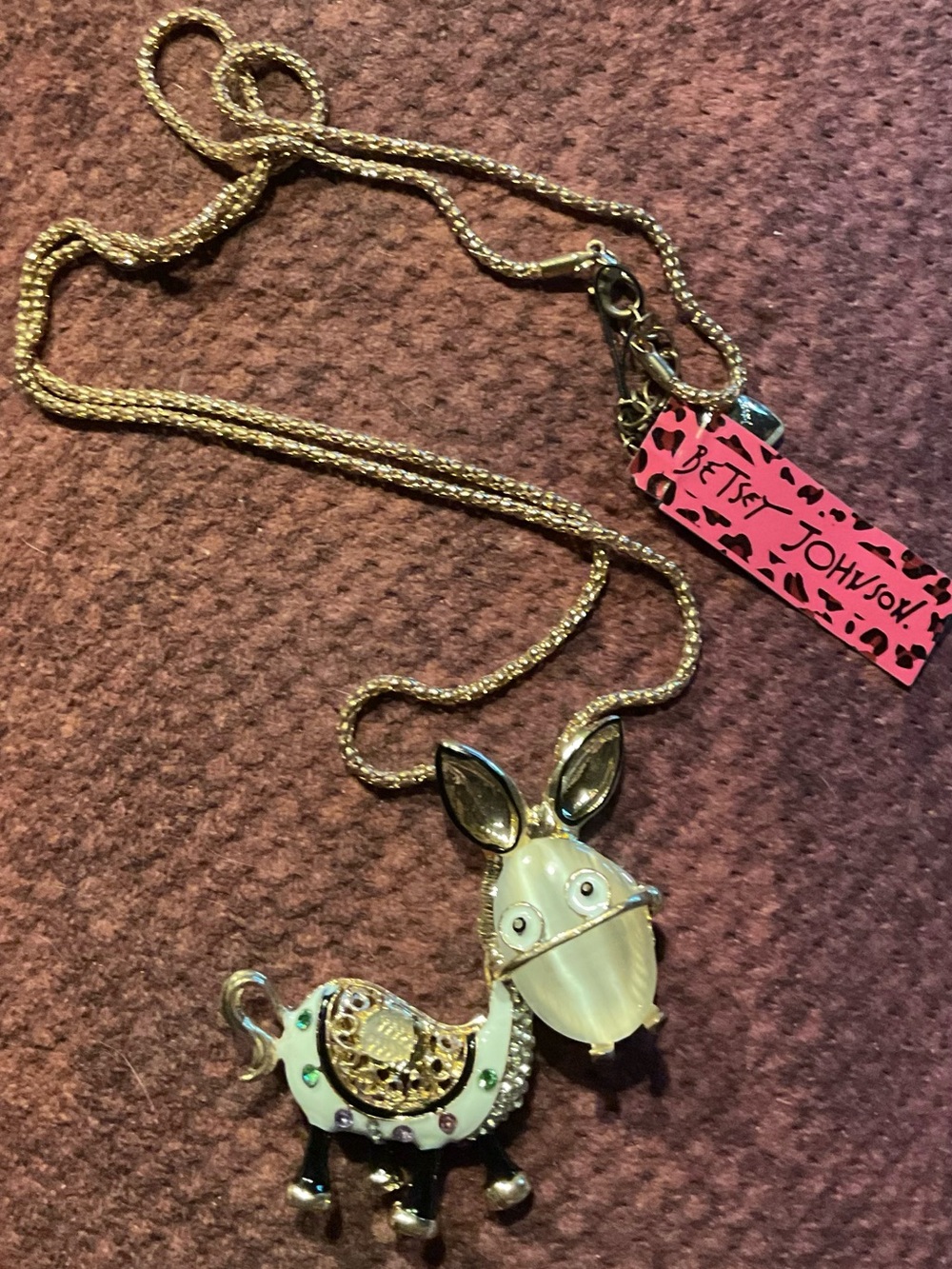 Betsey Johnson Gold-tone Enamel Donkey Pendant Necklace